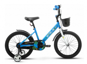 Велосипед, размер колеса 16", "Stels Strike VC", 1 скорость, рама 9.6" с доп колесами, синий