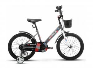 Велосипед, размер колеса 18", "Stels Strike VC", 1 скорость, рама 9.8" с доп колесами, серый